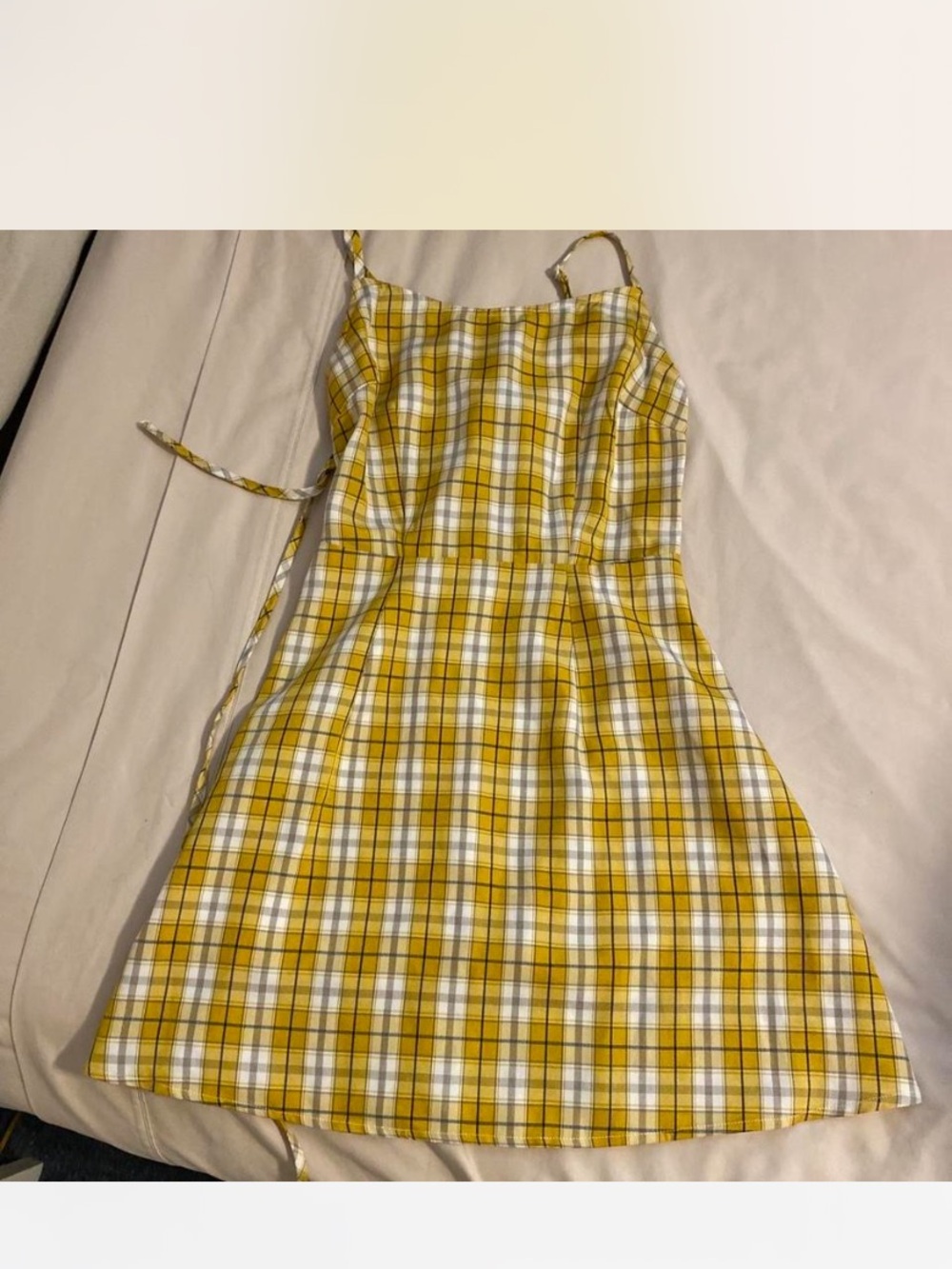 Yellow Plaid Mini Dress with Adjustable Straps